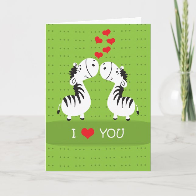 Happy Valentines Day cute zebras with hearts Holiday Card (Front)
