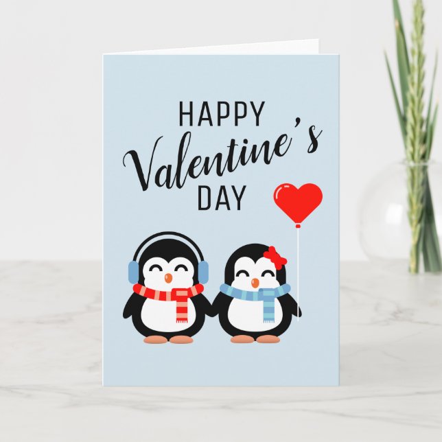 Happy Valentine's Day | Cutie Pie Penguins Card (Front)