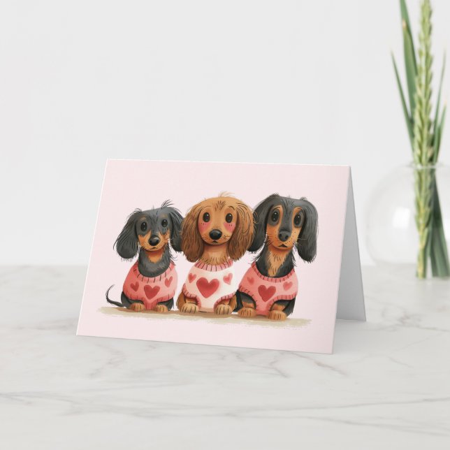 Happy Valentines Day Dachshund Dogs Holiday Card (Front)