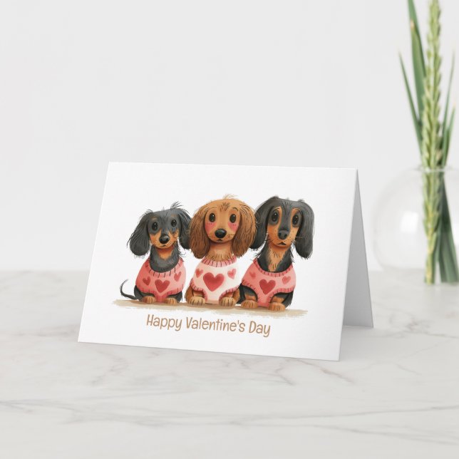 Happy Valentines Day Dachshund Dogs Holiday Card (Front)