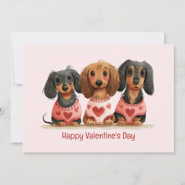 Happy Valentines Day Dachshund Dogs Holiday Card (Front)