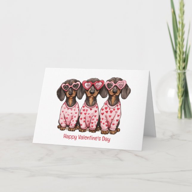 Happy Valentines Day Dachshund Dogs Holiday Card (Front)
