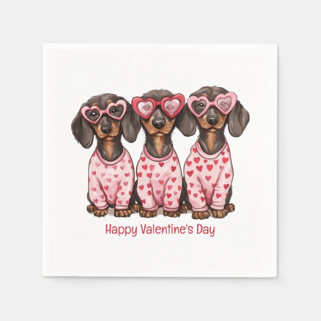 Happy Valentines Day Dachshund Dogs Napkin (Front)