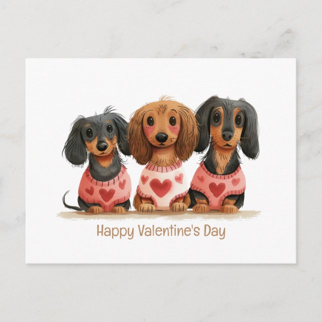 Happy Valentines Day Dachshund Dogs Postcard (Front)