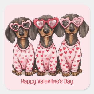 Happy Valentines Day Dachshund Dogs Square Sticker