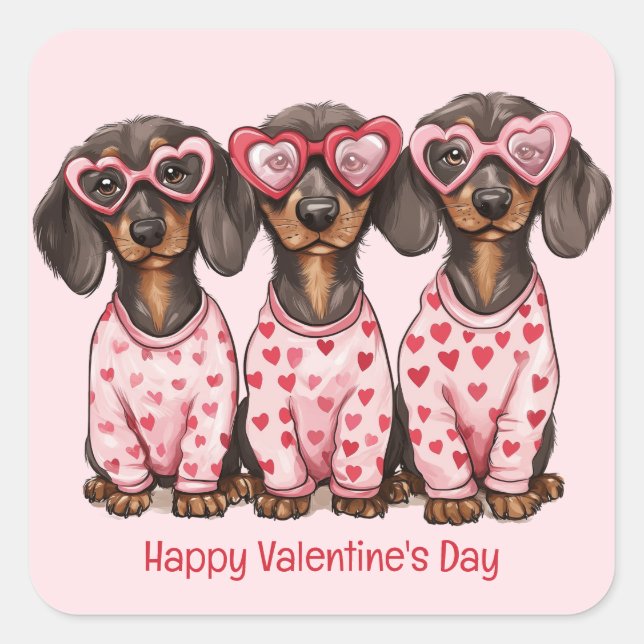 Happy Valentines Day Dachshund Dogs Square Sticker (Front)