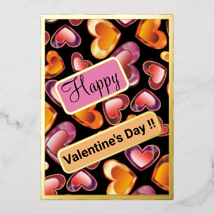 Happy Valentine's Day Dazzling Popping Gem Hearts Foil Holiday Card
