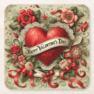 Happy Valentine's Day decorative illustration Square Paper Coaster