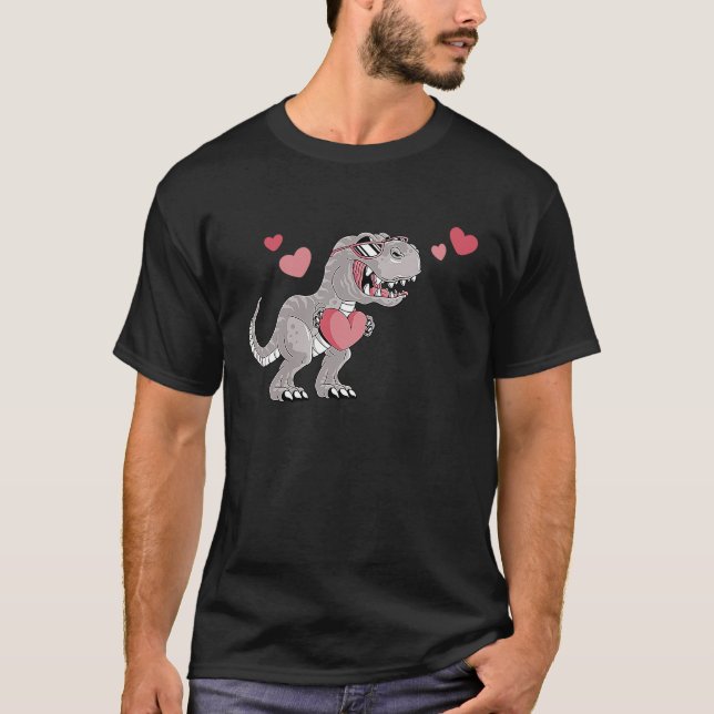 Happy Valentine's Day Dino Hearts rex Romantic Din T-Shirt (Front)