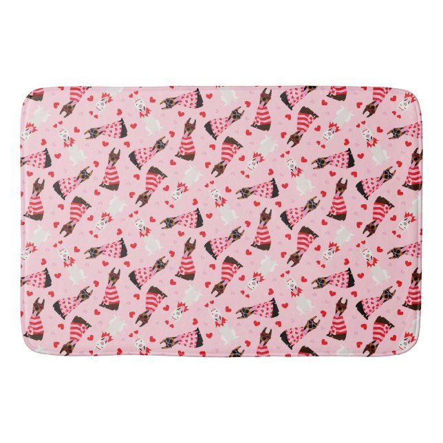 Happy Valentines Day Dobermann Dogs Bath Mat (Front)