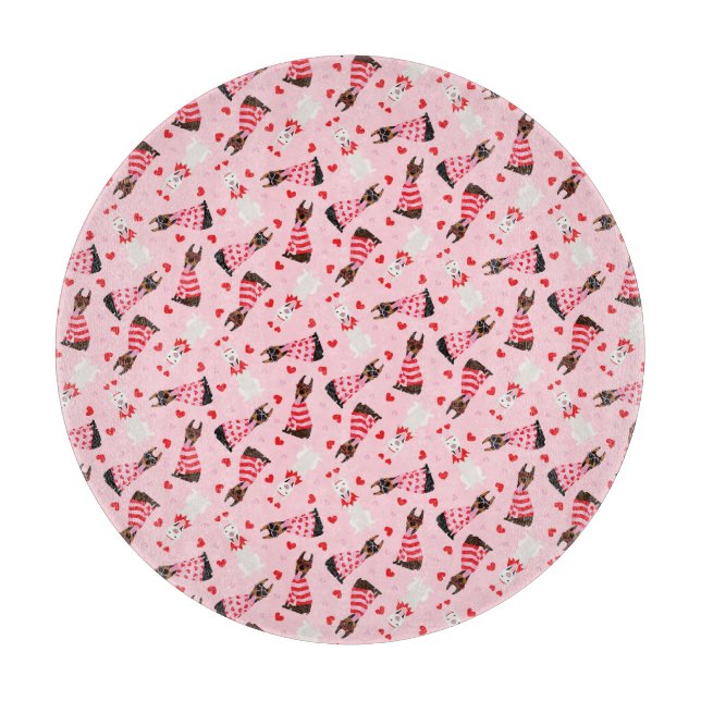 Happy Valentines Day Dobermann Dogs Cutting Board (Front)