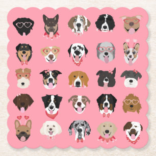 Happy Valentines Day Dog Face Pattern Paper Coaster