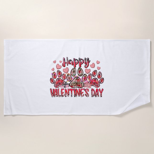 Happy Valentines Day Dog Pet Beach Towel (Front)
