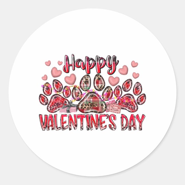 Happy Valentines Day Dog Pet Classic Round Sticker (Front)