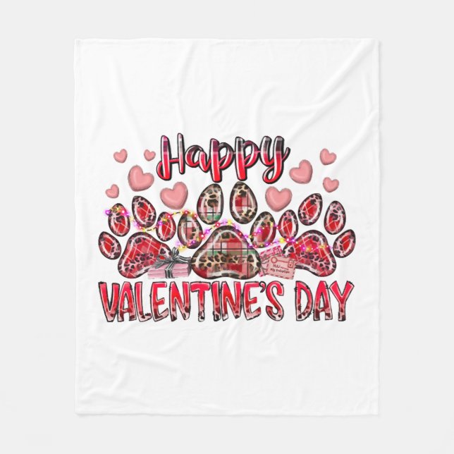 Happy Valentines Day Dog Pet Fleece Blanket (Front)