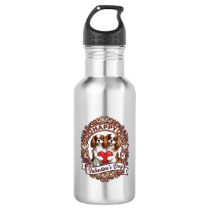 Happy Valentines Day Dog Red Heart Floral Frame_1 532 Ml Water Bottle