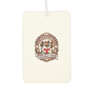 Happy Valentines Day Dog Red Heart Floral Frame_1 Car Air Freshener