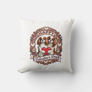 Happy Valentines Day Dog Red Heart Floral Frame_1 Cushion