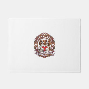 Happy Valentines Day Dog Red Heart Floral Frame_1 Doormat