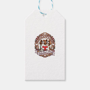 Happy Valentines Day Dog Red Heart Floral Frame_1 Gift Tags