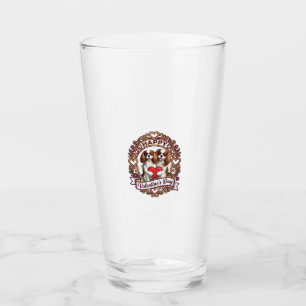 Happy Valentines Day Dog Red Heart Floral Frame_1 Glass