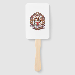 Happy Valentines Day Dog Red Heart Floral Frame_1 Hand Fan