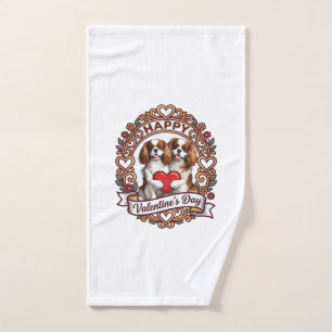 Happy Valentines Day Dog Red Heart Floral Frame_1 Hand Towel