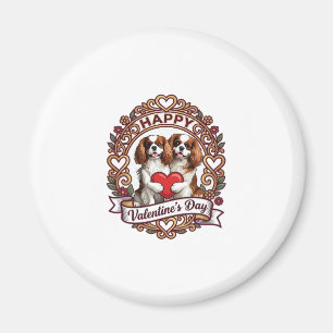 Happy Valentines Day Dog Red Heart Floral Frame_1 Magnet