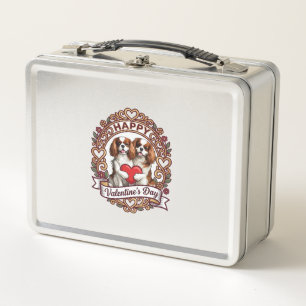 Happy Valentines Day Dog Red Heart Floral Frame_1 Metal Lunch Box