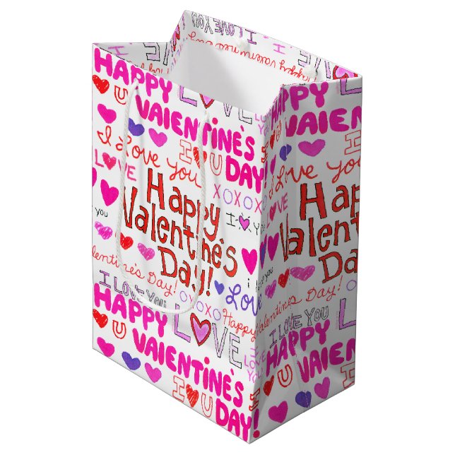 Happy Valentine's Day Doodles Medium Gift Bag (Front Angled)