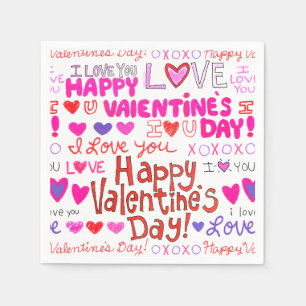 Happy Valentine's Day Doodles Pattern Napkin