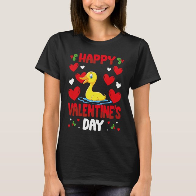 Happy Valentines Day Duck Heart Love Animal T-Shirt (Front)