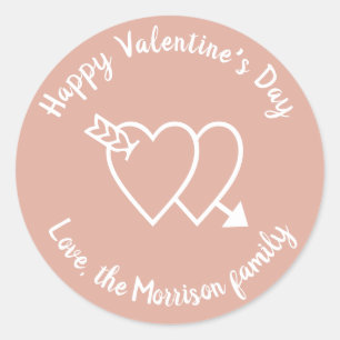 Happy Valentine's Day dusty pink hearts custom Classic Round Sticker