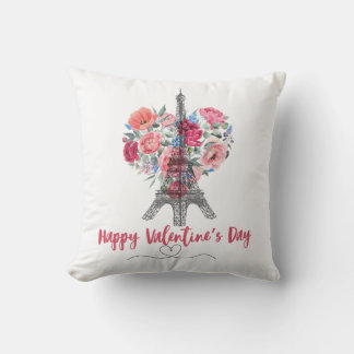 Happy Valentines Day|Eiffel Tower|Flowers heart Cushion