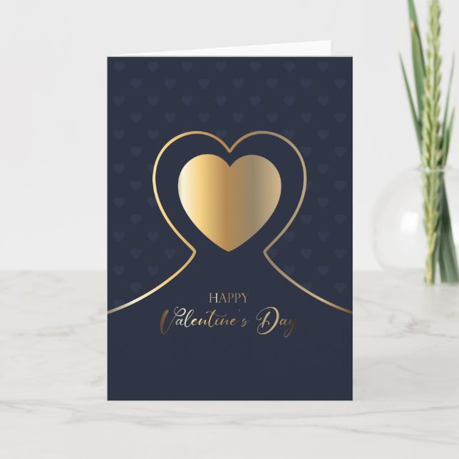 Happy Valentine's Day | Elegant Blue & Gold Card (Front)
