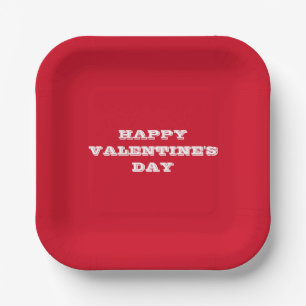 Happy Valentine's Day Elegant Red Valentine's Day Paper Plate