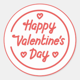 Happy Valentine's Day Elegant Script Pink Hearts  Classic Round Sticker