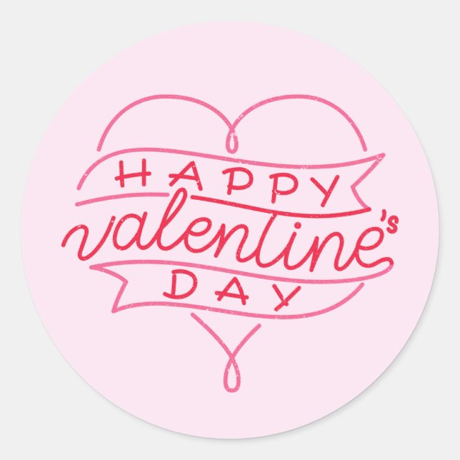Happy Valentine's Day Elegant Script Pink Hearts  Classic Round Sticker (Front)