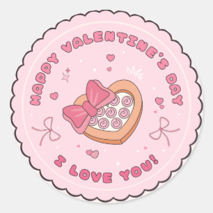 Happy Valentine's Day Elegant Script Pink Hearts Classic Round Sticker