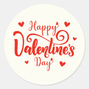 Happy Valentine's Day Elegant Script Pink Hearts  Classic Round Sticker
