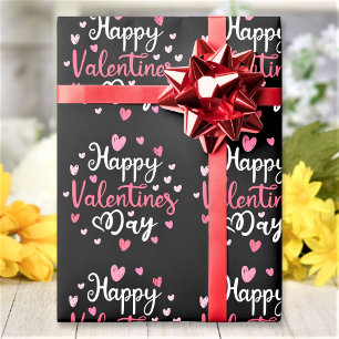 Happy Valentine's Day Elegant Script Pink Hearts Wrapping Paper