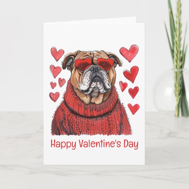 Happy Valentines Day English Bulldog Holiday Card (Front)