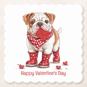 Happy Valentines Day English Bulldog Paper Coaster