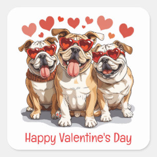 Happy Valentines Day English Bulldog Square Sticker
