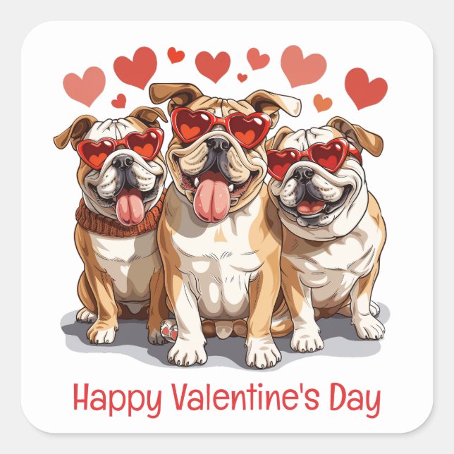 Happy Valentines Day English Bulldog Square Sticker (Front)