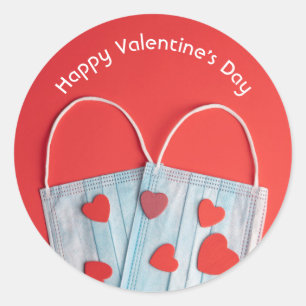 Happy Valentine's Day Face Mask and Hearts Classic Round Sticker