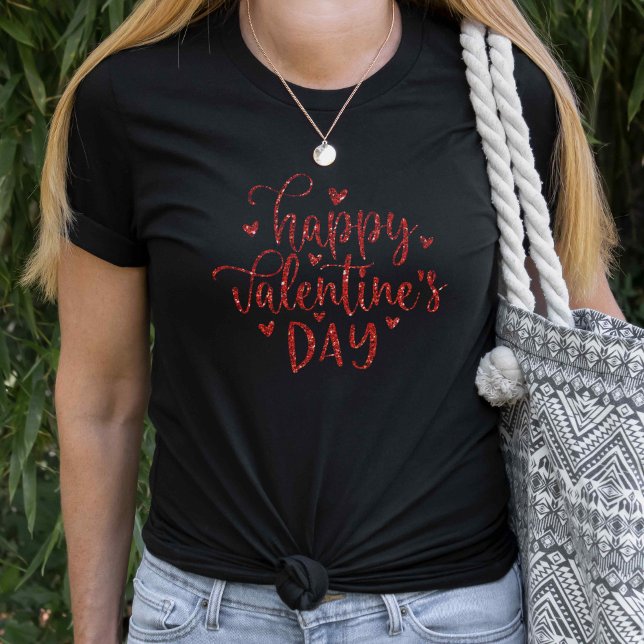 Happy Valentines Day Faux Red Glitter Script T-Shirt (Creator Uploaded)