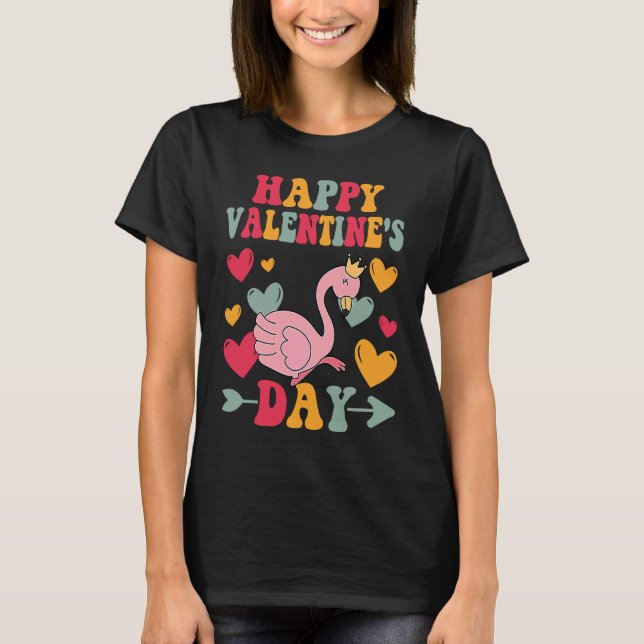 Happy Valentines Day Flamingo Heart Love Groovy T-Shirt (Front)