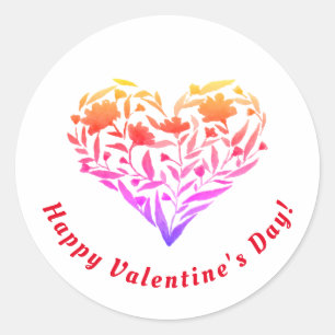 Happy Valentines Day Floral Heart Round Sticker