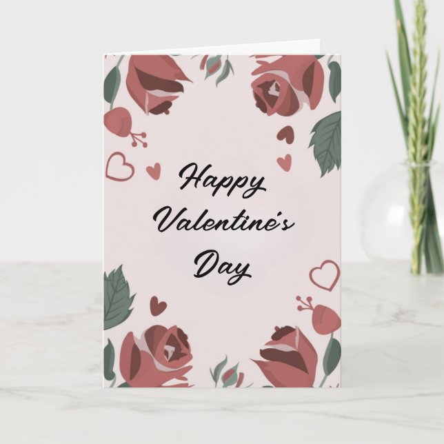 Happy Valentine's Day Floral Rose Heart Card (Front)